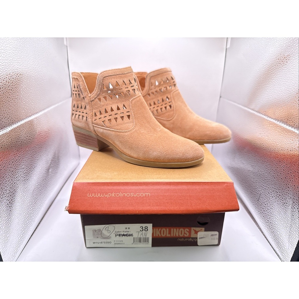 Pikolinos Daroca W1U Suede Cutout Ankle Booties Light Tan Peach – Women's Sz 38